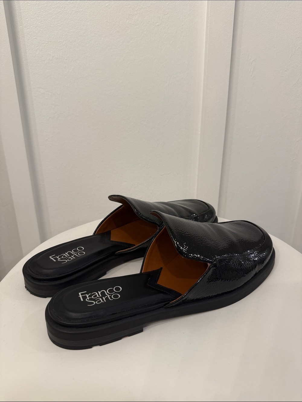 Franco Sarto Black Patent Slide Mules - Picture 2 of 4